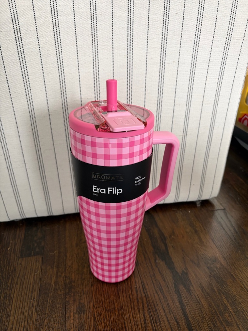 BrüMate Era Flip 40oz Straw Tumbler - Pink Gingham- Madi Nelson